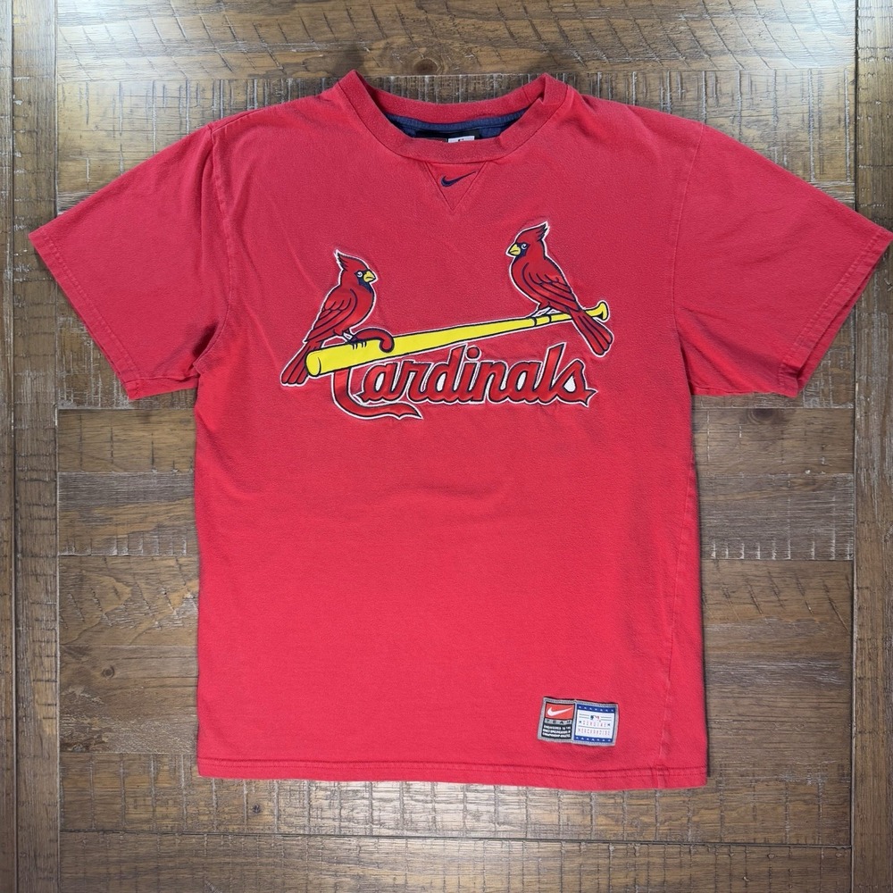 90s Vintage Nike St. Louis Cardinals T Shirt Adult Sz SMALL Center Swoosh Red